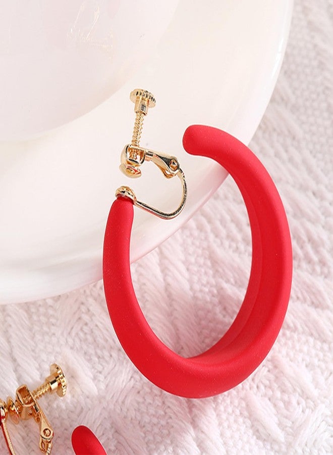 Novearring Red Clip on Hoop Earrings for Women Detachable Clip-on Earrings 80s 90s Accessories Outfit Retro Neon Party Halloween Costumes Jewelry - Image 4